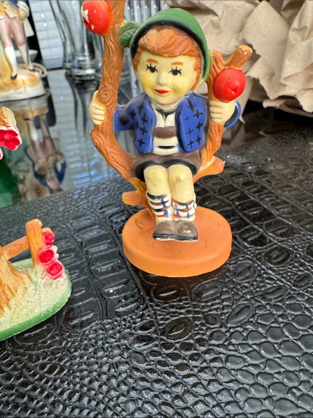Vintage Style Boy on Swing Figurine - Blue & Green Home Accent